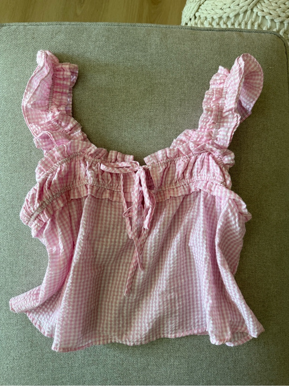 Pink Gingham Babydoll Tank